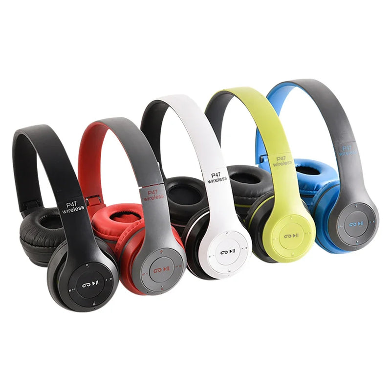 Fone de ouvido Bluetooth sem fio P47 com microfone, dobrável, grave, som HiFi, música, fone de ouvido estéreo para smartphones, TV, jogos.