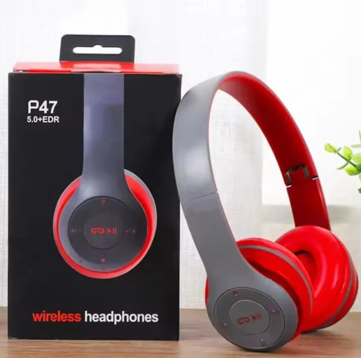 Fone de ouvido Bluetooth sem fio P47 com microfone, dobrável, grave, som HiFi, música, fone de ouvido estéreo para smartphones, TV, jogos.